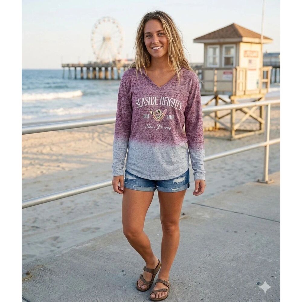 Seaside Heights NJ Shirt XL Long Sleeve Tee Hooded Red Grey Jersey Shore casual